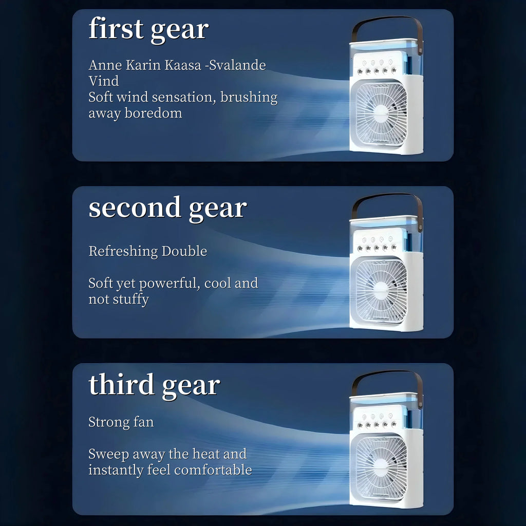 Spray fan portable household three in one small air cooler, 7-color LED night light, 5-hole humidifier, 1-3 hour timer