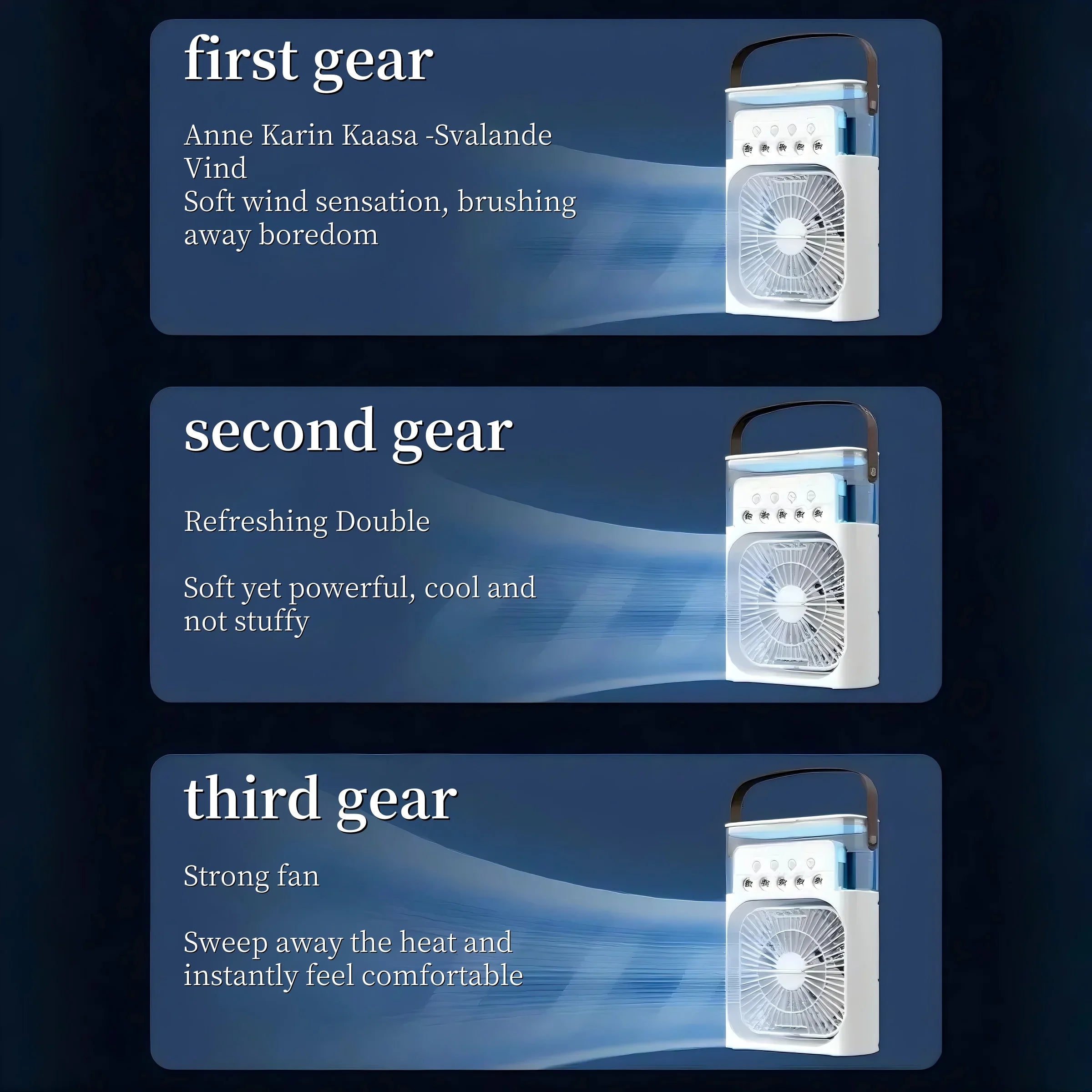 Spray fan portable household three in one small air cooler, 7-color LED night light, 5-hole humidifier, 1-3 hour timer