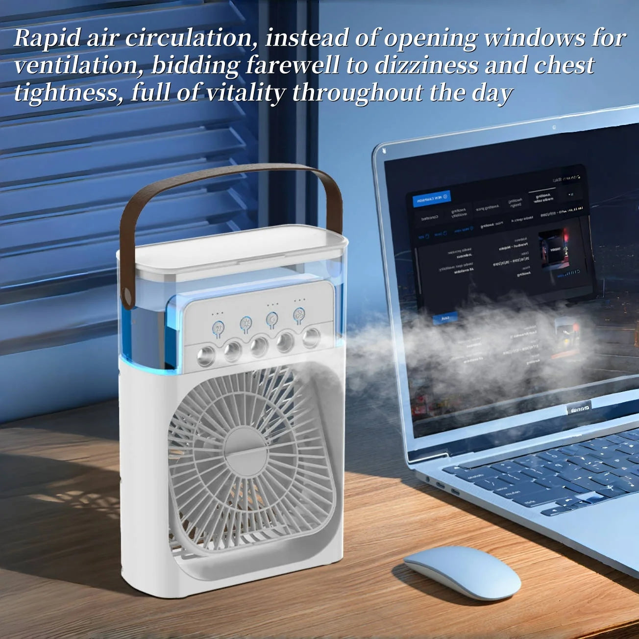 Spray fan portable household three in one small air cooler, 7-color LED night light, 5-hole humidifier, 1-3 hour timer