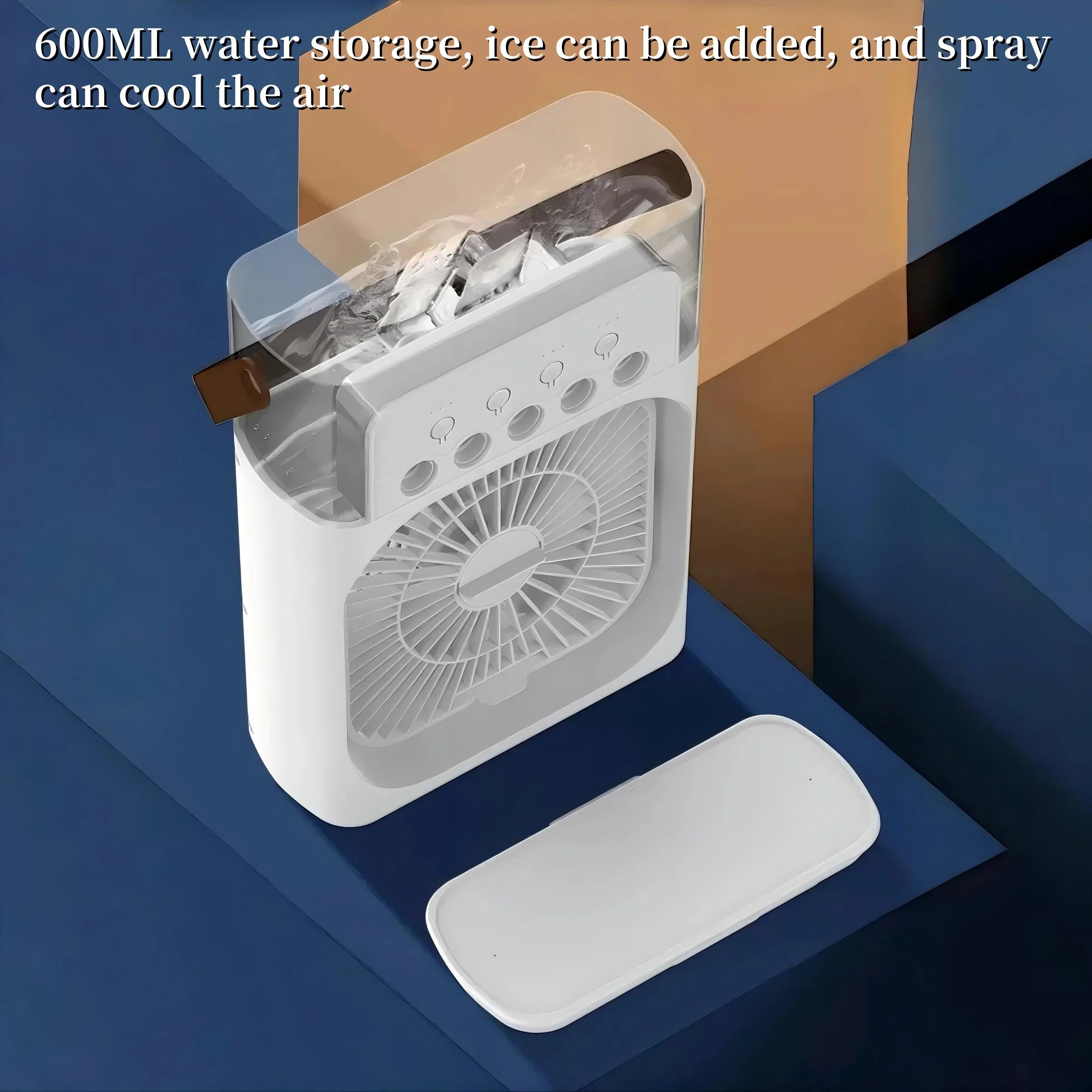 Spray fan portable household three in one small air cooler, 7-color LED night light, 5-hole humidifier, 1-3 hour timer