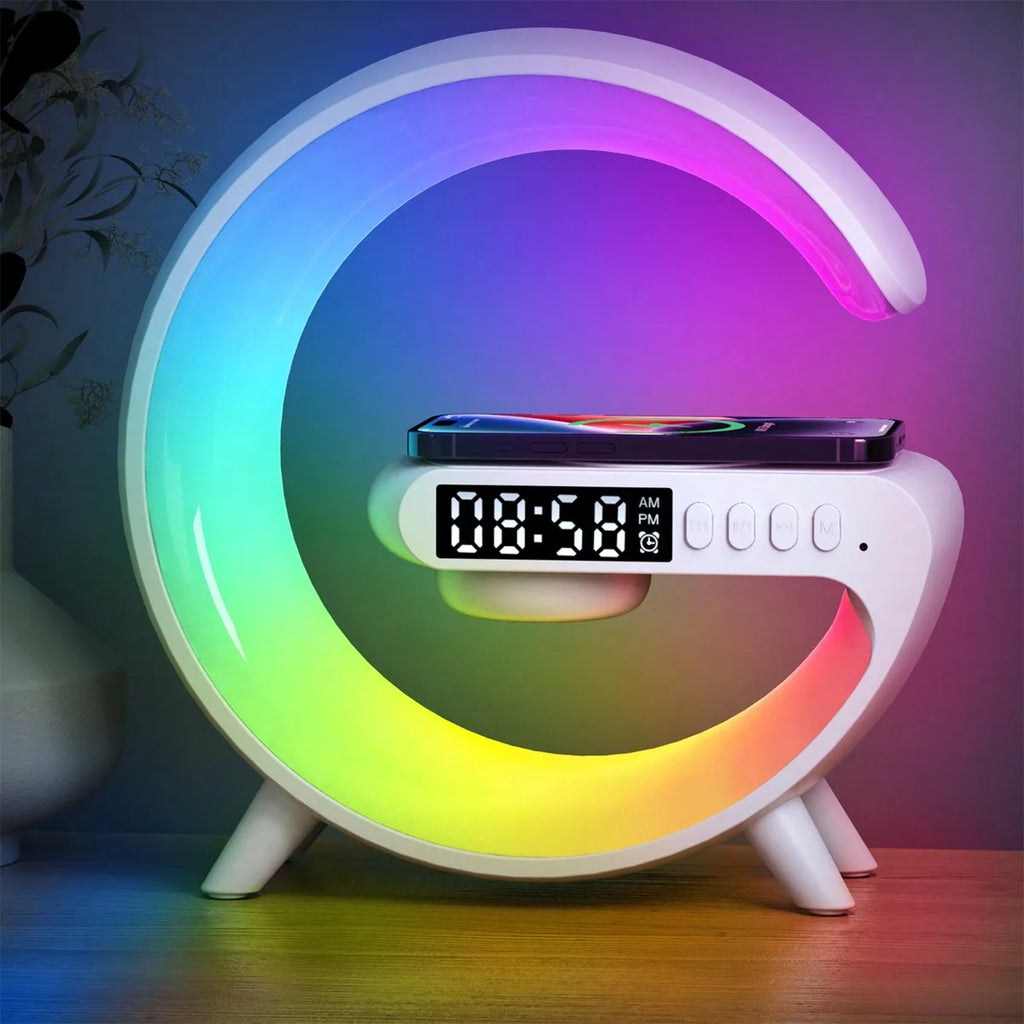 New RGB Wireless Charger & Home Desktop Multifunctional Ornament & Alarm Clock & Bluetooth Speaker & Night Light For Smartphones