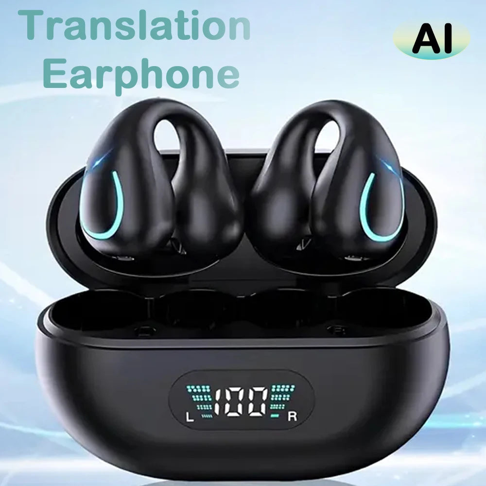 GREATWALL AI Translation Earphones, Ear clip sports headphones, high-definition calls without delay，Translatable  144 languages