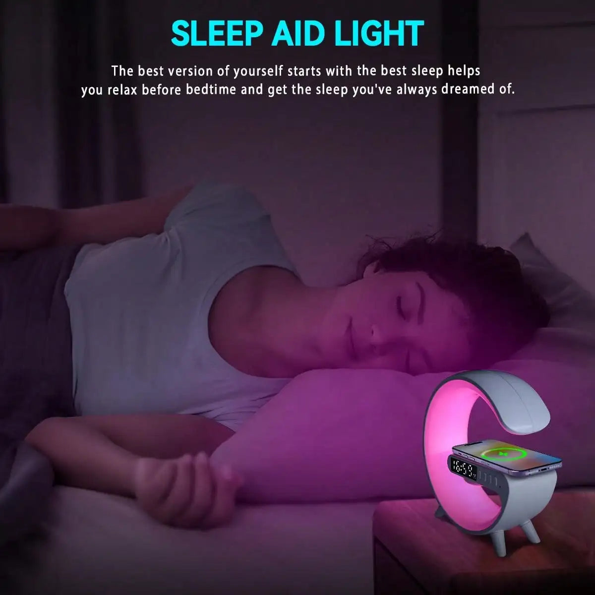 New RGB Wireless Charger & Home Desktop Multifunctional Ornament & Alarm Clock & Bluetooth Speaker & Night Light For Smartphones