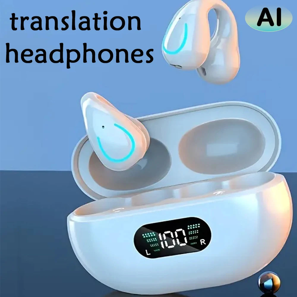 GREATWALL AI Translation Earphones, Ear clip sports headphones, high-definition calls without delay，Translatable  144 languages
