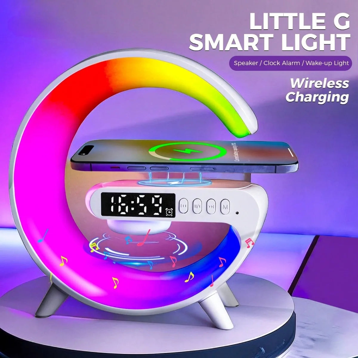 New RGB Wireless Charger & Home Desktop Multifunctional Ornament & Alarm Clock & Bluetooth Speaker & Night Light For Smartphones