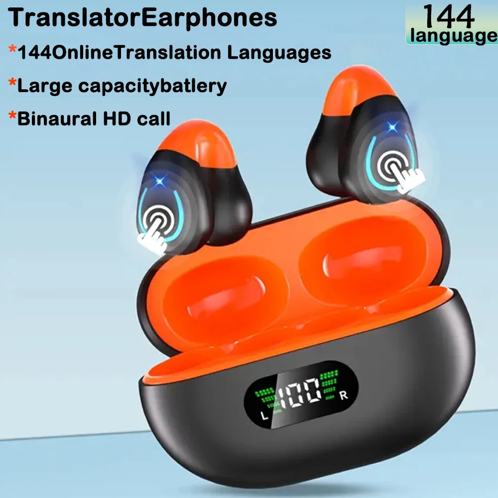 GREATWALL AI Translation Earphones, Ear clip sports headphones, high-definition calls without delay，Translatable  144 languages