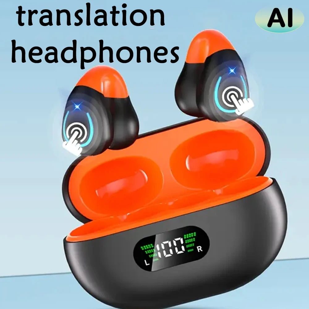 GREATWALL AI Translation Earphones, Ear clip sports headphones, high-definition calls without delay，Translatable  144 languages
