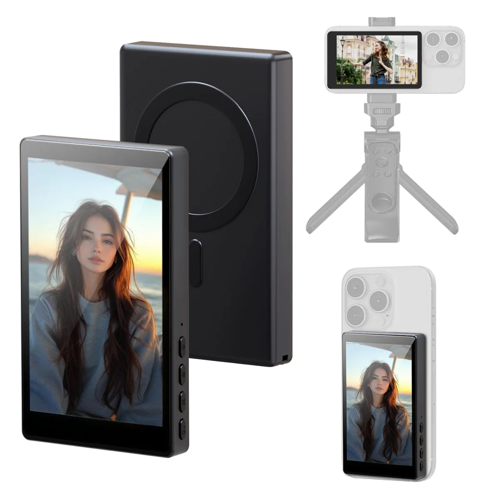 Wireless Selfie Monitor Screen，Magnetic Phone Vlog Selfie Monitor Screen 4K, Compatible with iPhone & Android