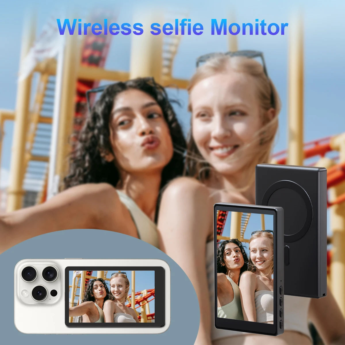 Wireless Selfie Monitor Screen，Magnetic Phone Vlog Selfie Monitor Screen 4K, Compatible with iPhone & Android