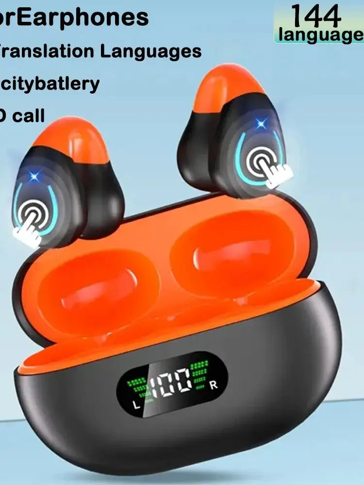 GREATWALL AI Translation Earphones, Ear clip sports headphones, high-definition calls without delay，Translatable  144 languages