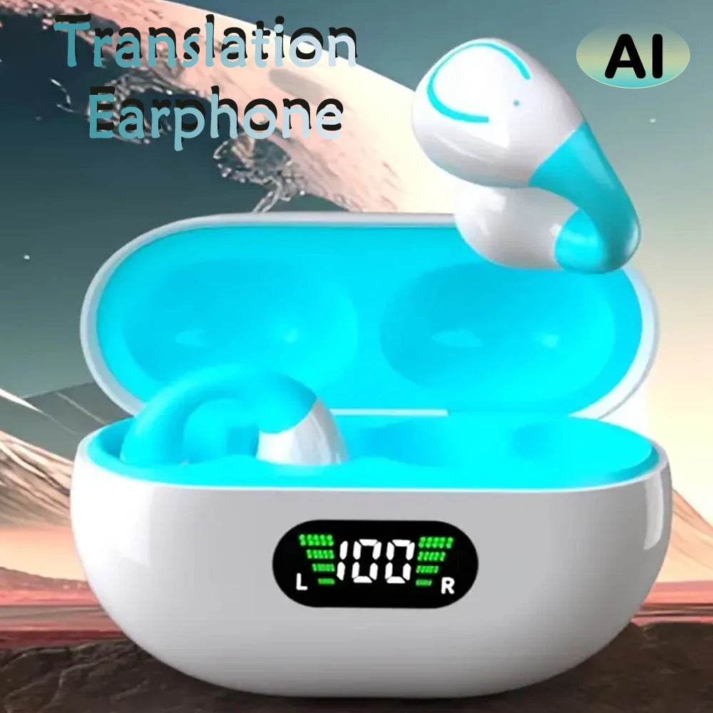 GREATWALL AI Translation Earphones, Ear clip sports headphones, high-definition calls without delay，Translatable  144 languages