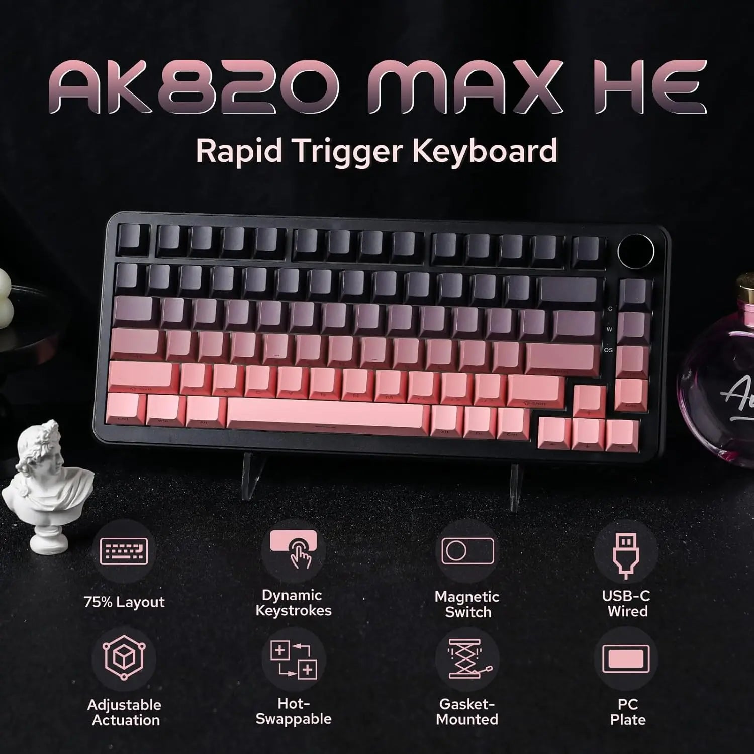 AJAZZ AK820 MAX new magnetic switch Type-C-wired only-computer gaming keyboard upgrade gasket mechanical keyboard cool RGB