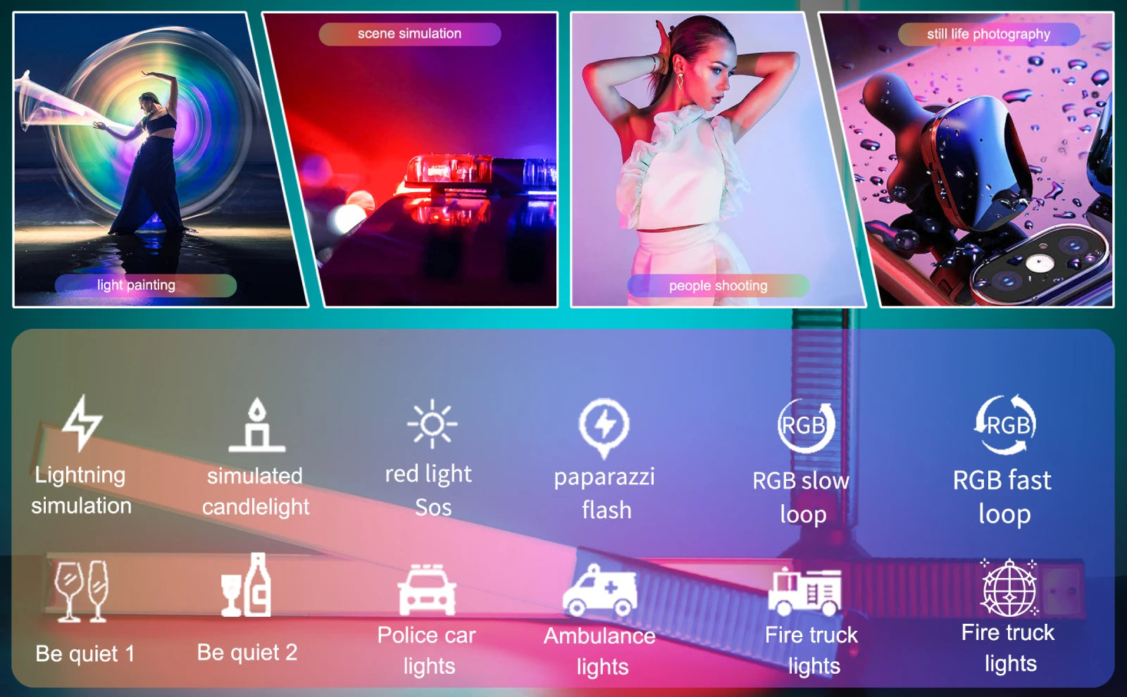 LUXCEO Q508A Handheld RGB Video Tube Light LED Stick 3000K-6000K CRI 95+ Photography Studio Colorful Light Wand For Youtube Vlog