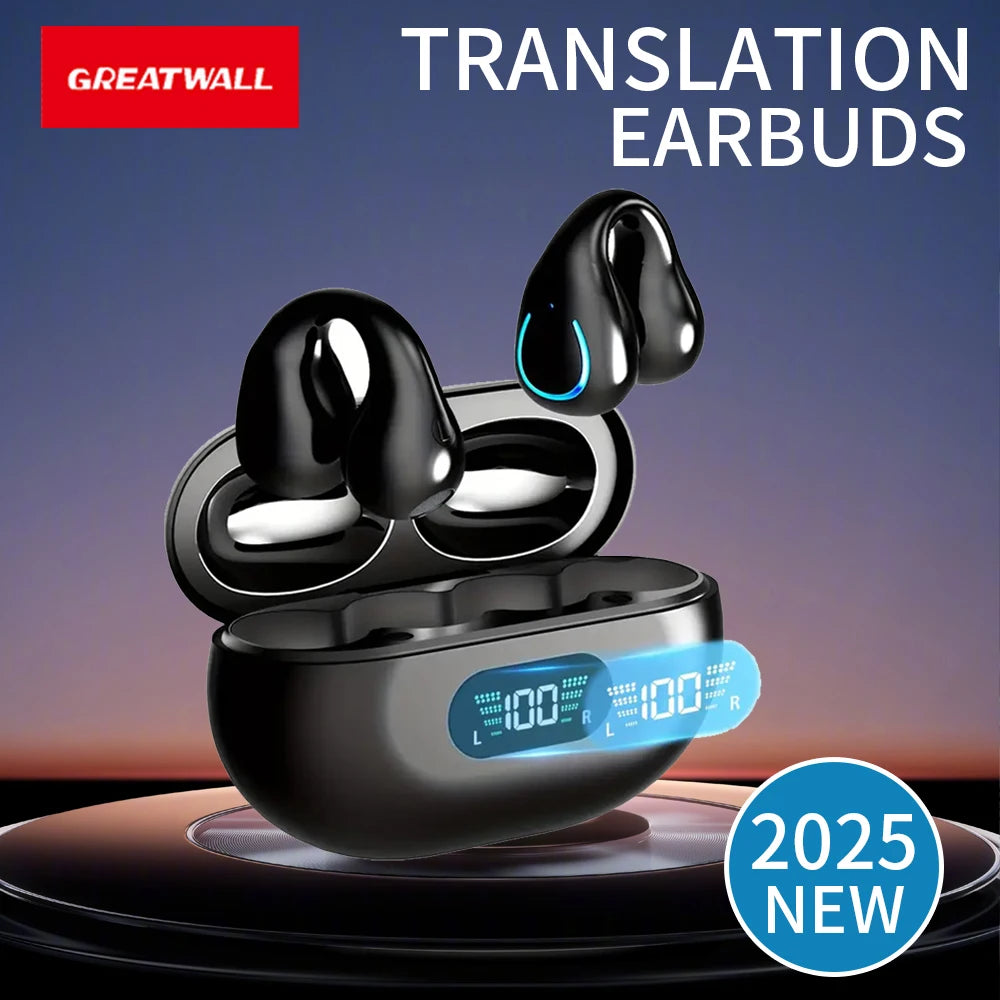 GREATWALL AI Translation Earphones, Ear clip sports headphones, high-definition calls without delay，Translatable  144 languages