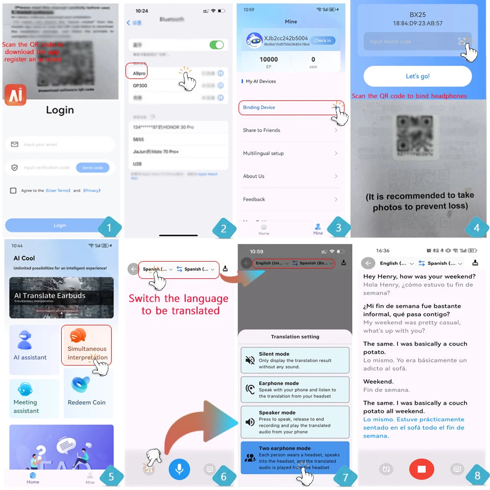 GREATWALL AI Translation Earphones, Ear clip sports headphones, high-definition calls without delay，Translatable  144 languages