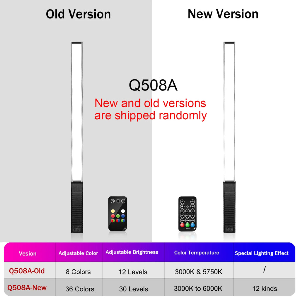 LUXCEO Q508A Handheld RGB Video Tube Light LED Stick 3000K-6000K CRI 95+ Photography Studio Colorful Light Wand For Youtube Vlog