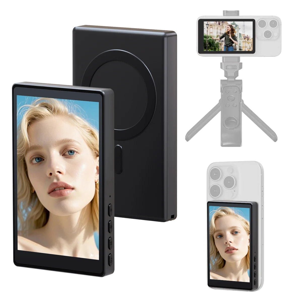Wireless Selfie Monitor Screen，Magnetic Phone Vlog Selfie Monitor Screen 4K, Compatible with iPhone & Android