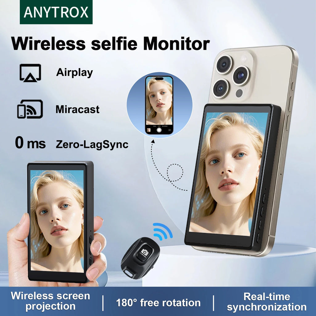 Wireless Selfie Monitor Screen，Magnetic Phone Vlog Selfie Monitor Screen 4K, Compatible with iPhone & Android
