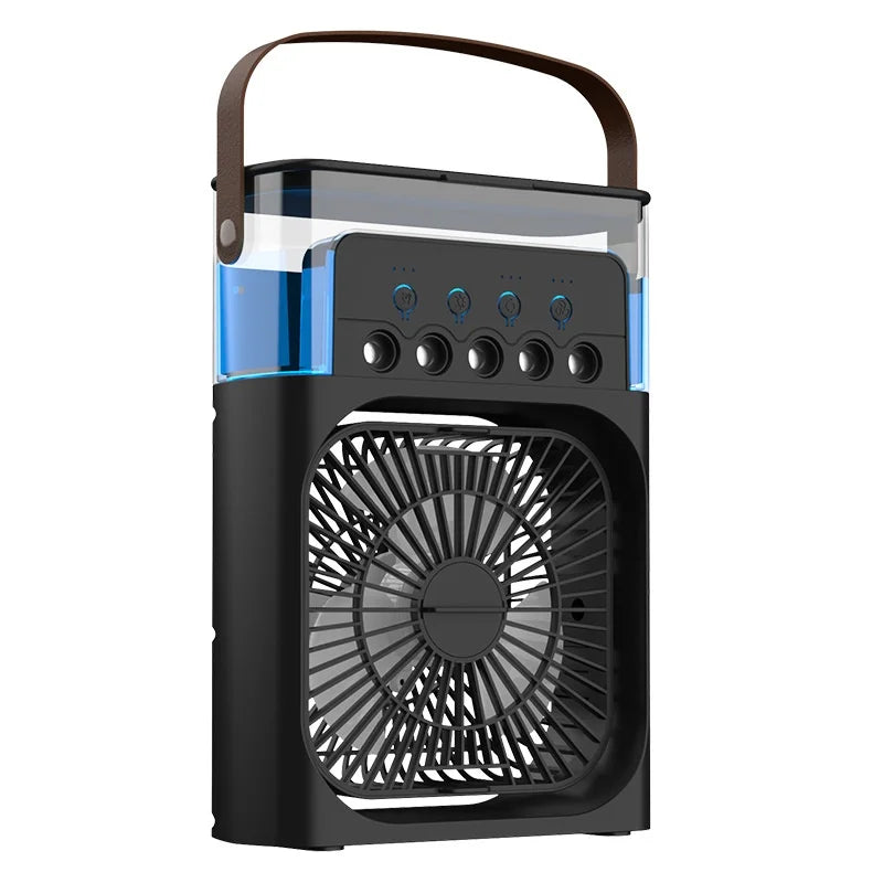 Spray fan portable household three in one small air cooler, 7-color LED night light, 5-hole humidifier, 1-3 hour timer